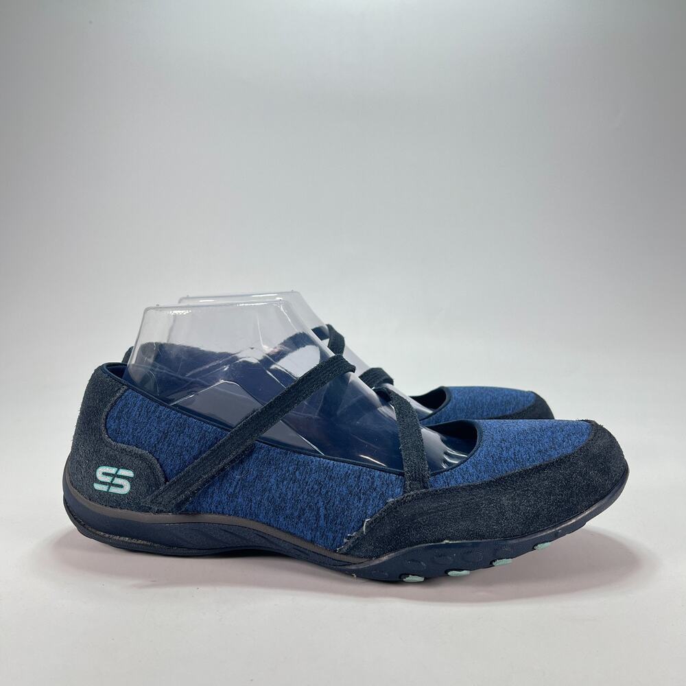 Skechers Breathe Easy Miss Me Navy Suede Mary Jane Flats 22473 Women's Size 10